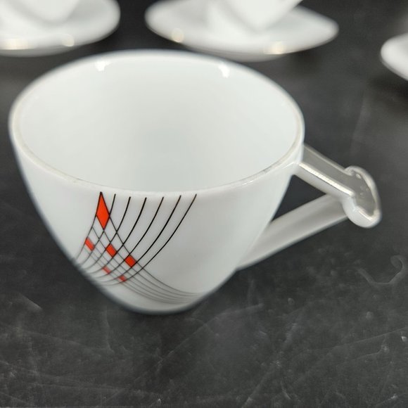 Atelier JM Lasov Delta Pyramid Czech Coffee Tea Mocha Cup Saucer Plate Set of 4 - Picture 4 of 12